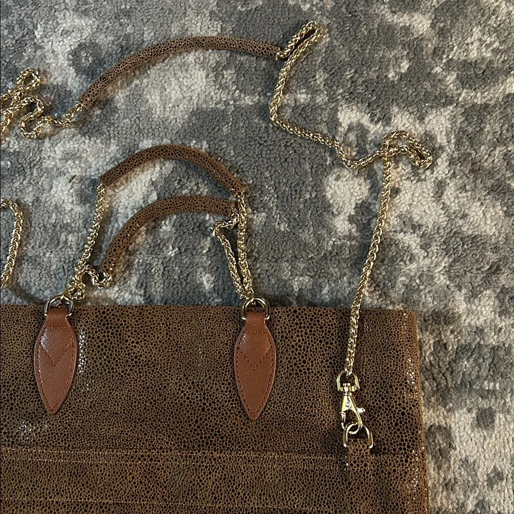 Sorial Textured Leather Handbag w Double Chainlink & Leather Handles & - Picture 4 of 11